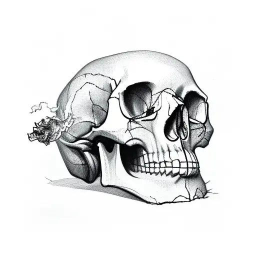 smoking out skull tattoo design idea