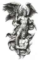 arc angel michael sleeve black and white killing satan 3 heads realistic sleeve tattoo design idea