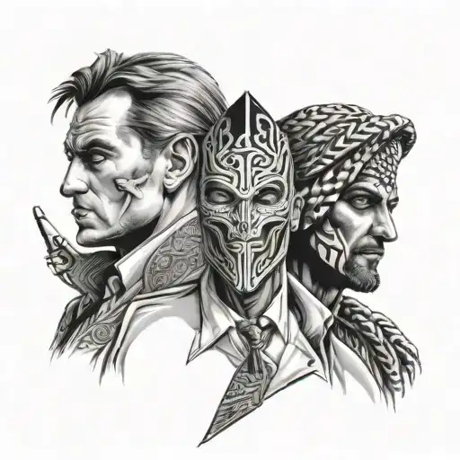 two face ,but one half is masked Arab with shemagh and other side is a special forces man tattoo design idea