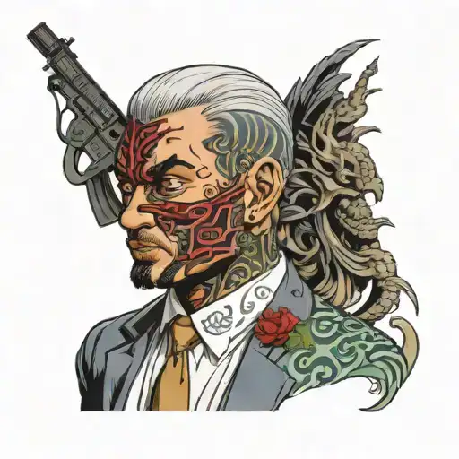 two face ,but one half is masked Arab with shemagh and other side is a special forces man tattoo design idea