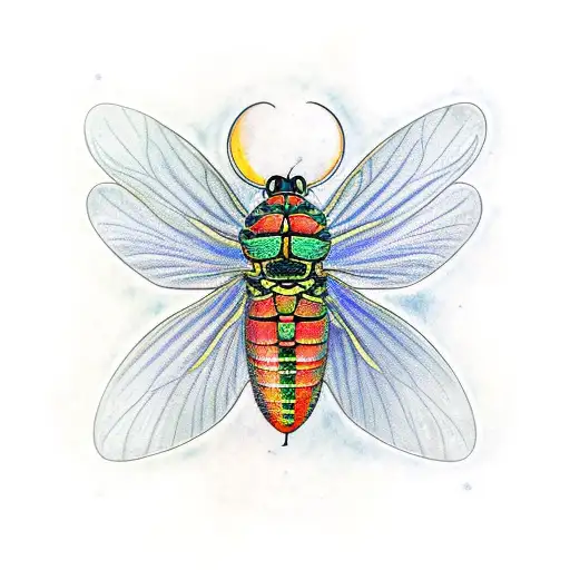 waxing crescent cicada tattoo design idea