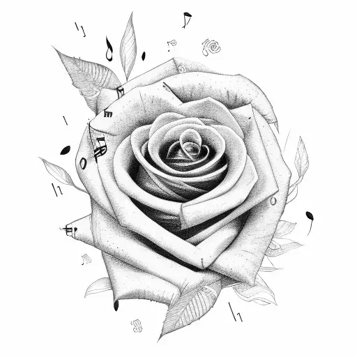 music notes roses bird sleeve tattoo design idea