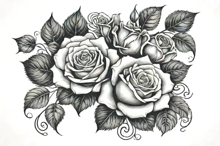 rose with symbol's representing trust loyalty respect and honesty  tattoo design idea