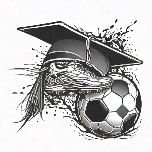 A soccer ball morphing into a graduation cap, symbolizing your journey from a soccer player to a successful graduate tattoo design idea