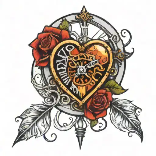 The clock is broken heart tattoo design idea