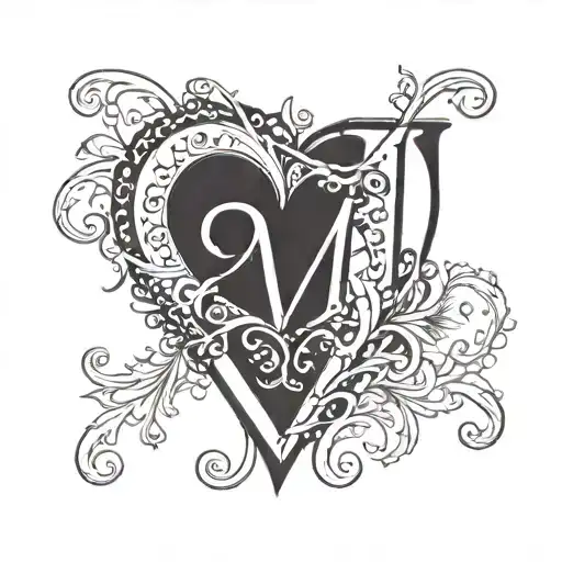 letter M and N with a heart or in the shape of a heart tattoo design idea