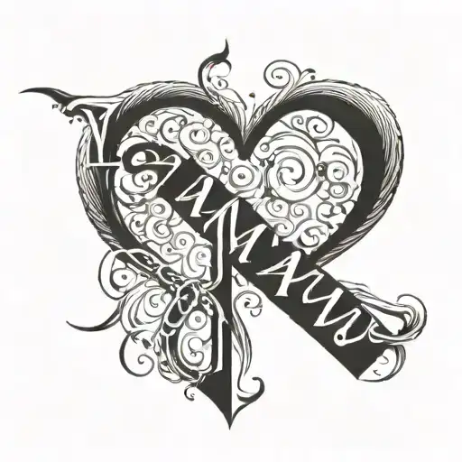 Calligraphy M&N with a heart or in the shape of a heart tattoo design idea