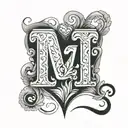 letter M and N with a heart or in the shape of a heart tattoo design idea