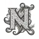 letter M and N with a heart or in the shape of a heart tattoo design idea