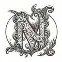 letter M and N with a heart or in the shape of a heart tattoo design idea