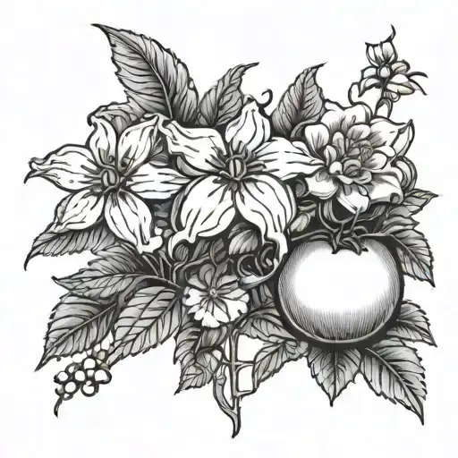 garden, tomato, flower tattoo design idea