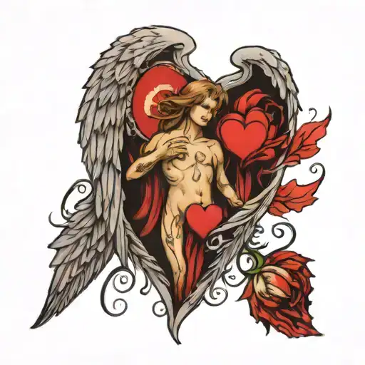 The angel who surrounds the real human Heart tattoo design idea