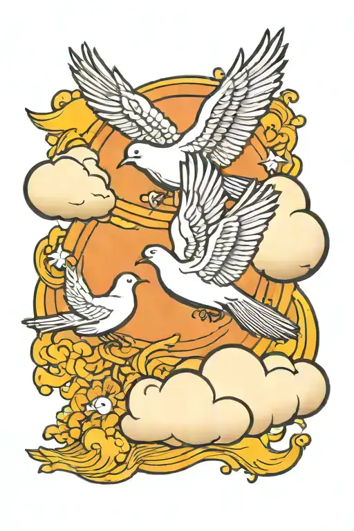 clouds with doves tattoo design idea
