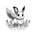 Eevee with flowers in background black and white  tattoo design idea