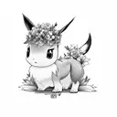 Eevee with flowers in background black and white  tattoo design idea