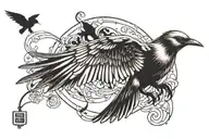 a mockingbird flying with one of its wings clipped off tattoo design idea
