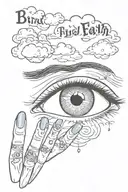 nail pierced eye with clouds and text blind faith tattoo design idea