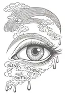 nail pierced eye with clouds and text blind faith tattoo design idea