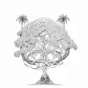 Yggdrasil the tree with a serpent going around the tree tattoo design idea