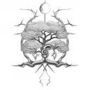 Yggdrasil the tree with a serpent going around the tree tattoo design idea