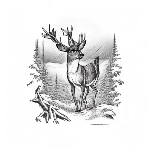 roe deer with hunting dog and forests tattoo design idea