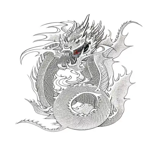 Ink Dragon, imzerui flowing black background tattoo design idea