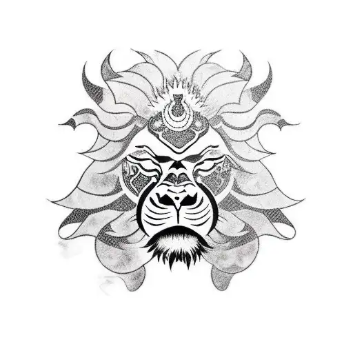 monkey king slaying lion tattoo design idea