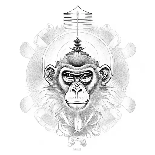 A monkey king playing a traditional Japanese musical instrument tattoo design idea