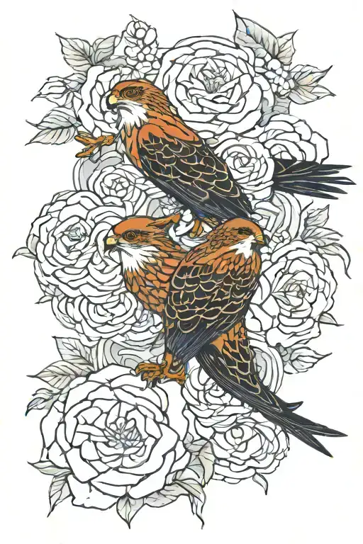 japanese falcon roses intertwined tattoo design idea