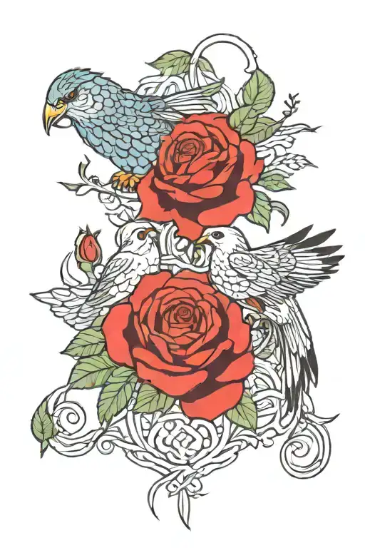 japanese falcon roses intertwined tattoo design idea