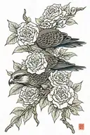 japanese falcon roses intertwined tattoo design idea