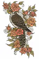 japanese falcon roses intertwined tattoo design idea