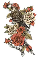 japanese falcon roses intertwined tattoo design idea