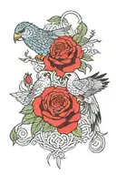 japanese falcon roses intertwined tattoo design idea