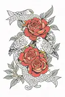japanese falcon roses intertwined tattoo design idea