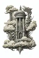 THE OPEN GATES OF VALHALLA SURROUNDED BY CLOUDS TATTOO SLEEVE tattoo design idea