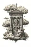 THE OPEN GATES OF VALHALLA SURROUNDED BY CLOUDS TATTOO SLEEVE tattoo design idea
