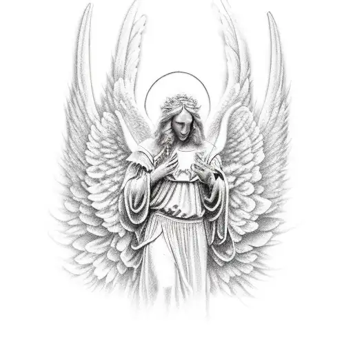 Guardian angel, being welcome to heaven and the pearly gates tattoo design idea