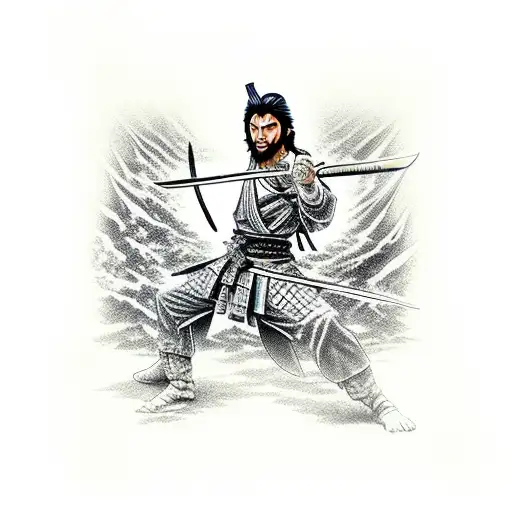 Miyamoto Musashi Vagabond fighting battle stance Clear 4k High  tattoo design idea