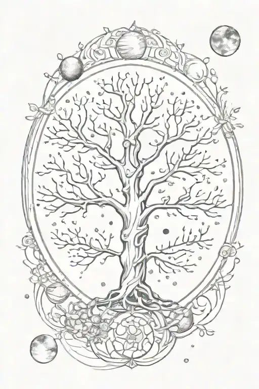 tree of life, moon phases tattoo design idea