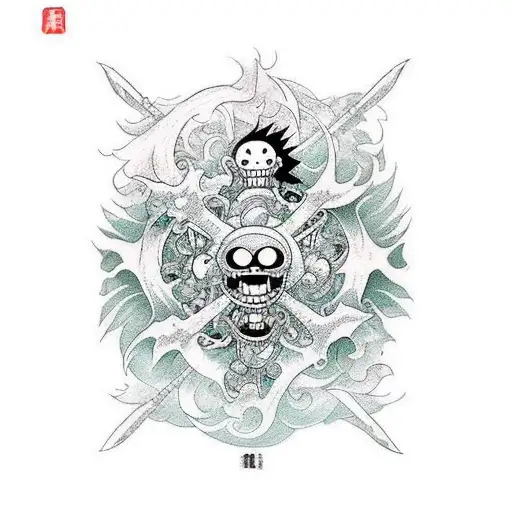 Combine elements from One Piece and epic anime battles tattoo design idea
