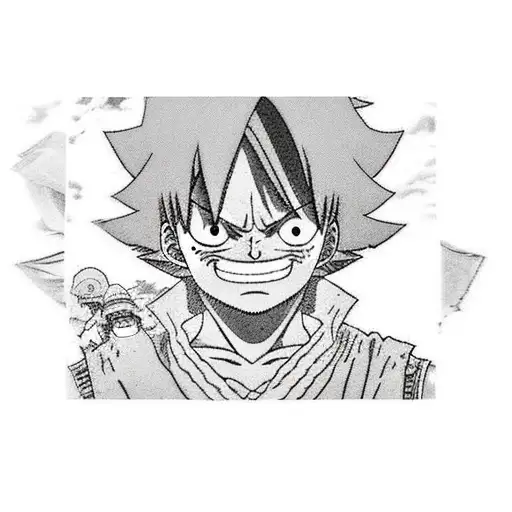 Combine Luffy from One Pieceas a child and him becoming the pirate king tattoo design idea