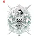 Combine elements from One Piece and epic anime battles tattoo design idea