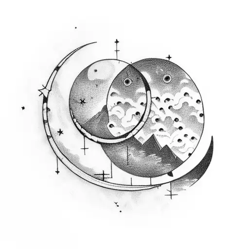 waxing crescent moon with Virgo constellation  tattoo design idea