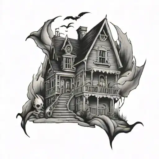 Haunted house, lot of scary thoughts that live inside of me Crawling through your mind today, let’s do this the violent  tattoo design idea