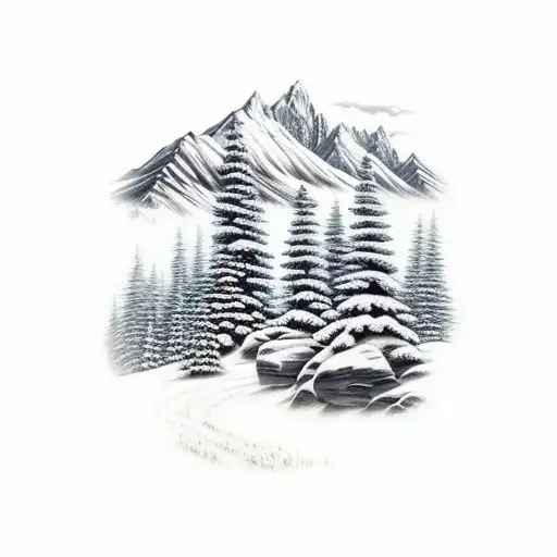 Mountain Scene changing seasons tattoo design idea