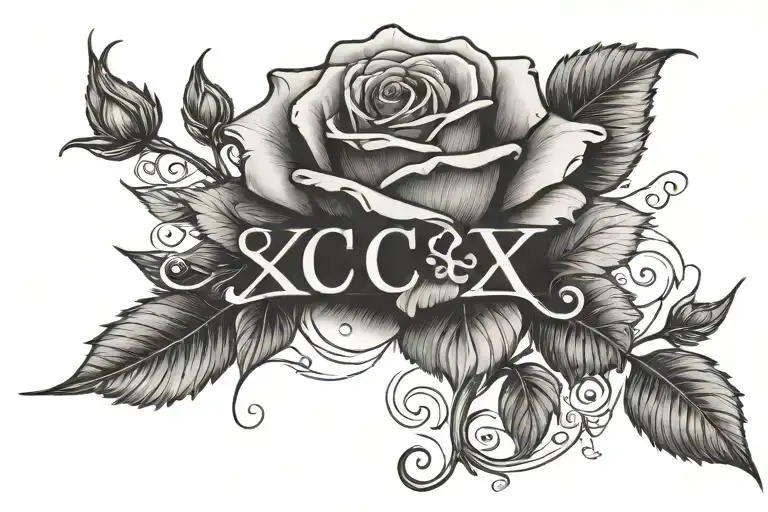 rose with long stem and xc written inside  tattoo design idea
