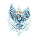 A phoenix rising from a heart-shaped flame tattoo design idea