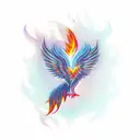 A phoenix rising from a heart-shaped flame tattoo design idea