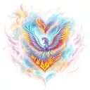 A phoenix rising from a heart-shaped flame tattoo design idea